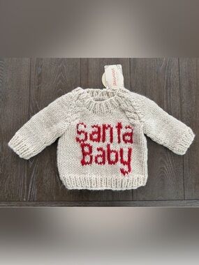 NWT Huggalugs Spearmint Love Santa Baby Sweater Beige Natural 0-6 Months